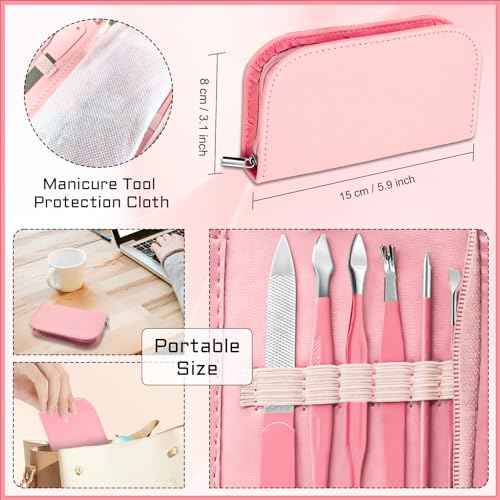 BLESWIN Manicure Pedicure Set, 12 Pcs Nail Care Kit for Women, Mens Nail Grooming Kit, Manicure & Pedicure Tools & Accessories, Pink Nail Kit Manicure Set Luxury Leather Case for Home Salon Use