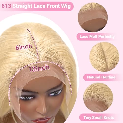 30 Inch 613 Lace Front Wig Human Hair Blonde 13X6 HD Transparent Lace Front Wigs Human Hair 220% Density Blonde Glueless Wigs 613 HD Straight Lace Frontal Wigs Pre Plucked
