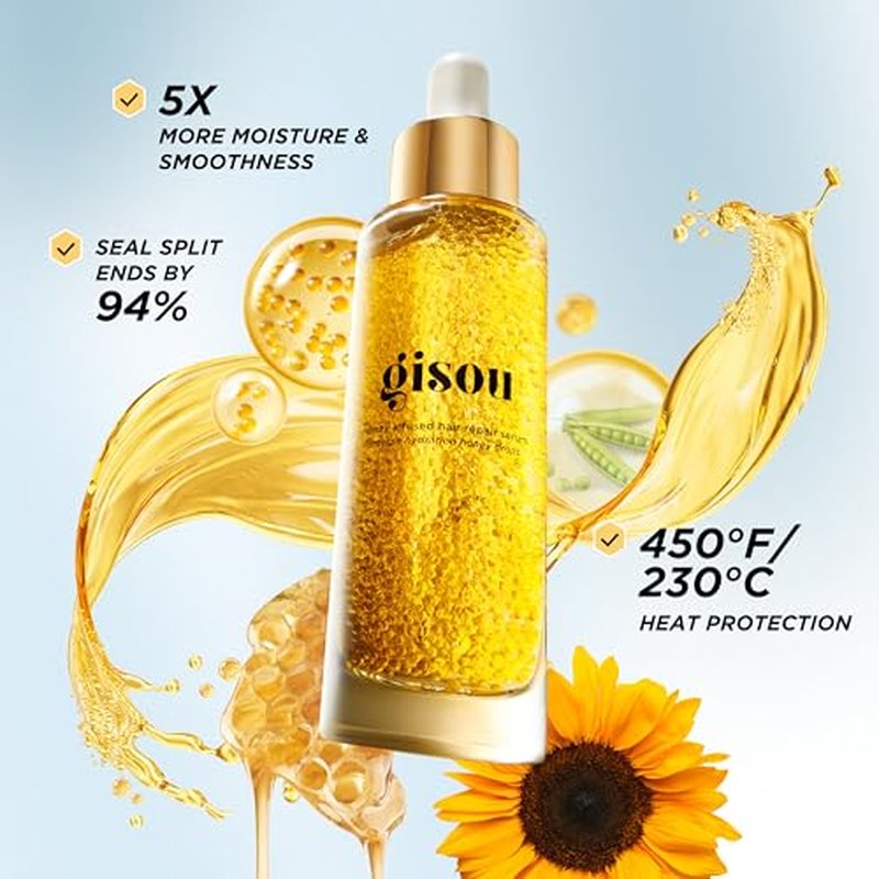 Gisou Honey Infused Hair Repair Serum ? Strengthens & Seals Split Ends with Mirsalehi Honey & Plant-Based Keratin, Heat & UV Protection, 1 Fl Oz