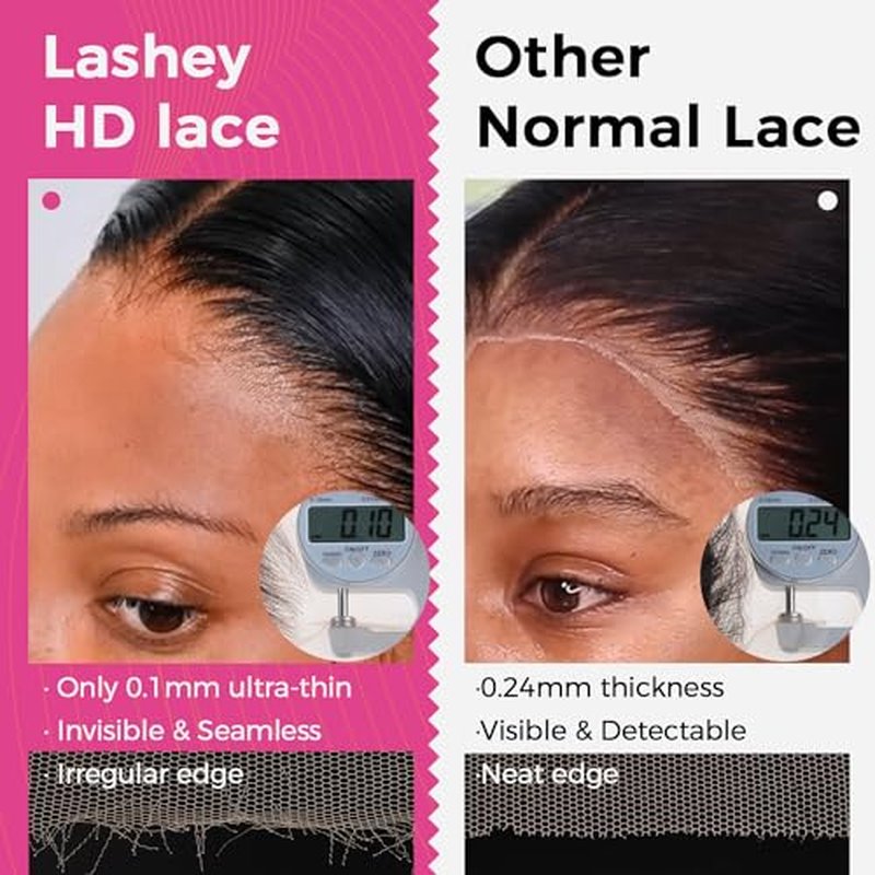 Lashey 2x6 SKINLIKE HD Lace Closure Human Hair Straight, 0.10mm Ultra-Thin Invisible HD Lace, Pre-Bleached Knots and Pre-Plucked Hairline 18 Inch Natural Black