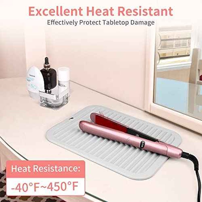 Large Silicone Heat Resistant Mat for Hair Tools, Heat Mat for Curling Iron, Vanity Pad Accessories/Organizer, Portable Hair Styling Hot Tools Mat for Home Travel Salon, with Sticky Tape (Cream)