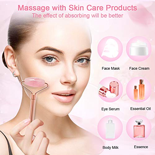 2 Pack Jade Facial Roller & Rose Quartz Face Roller for Wrinkles and Puffiness, Natural Jade Stone Face Massager Roller