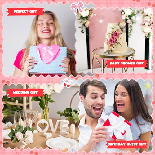 Kacctyen 6 Pcs Pink Cherry Bow Coquette Makeup Bag Cute Bow Canvas Cosmetic Bag for Women Girl with Zipper Aesthetic Travel Stuff Small Pouch for Birthday Party Favor