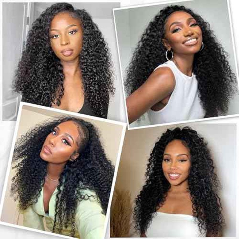 Curly Bundles Human Hair Kinky Curly Human Hair Bundles 100% Unprocessed Brazilian Virgin Hair Quick Weave Extensions for Women Natural Black 8 10 12 Inch