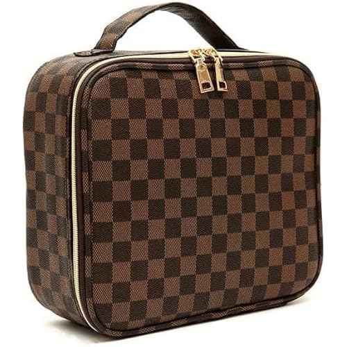 Checkered Makeup Bag, Portable Makeup Bag with Adjustable Partition, Cosmetic Bags for Women Toiletry Travel Organizer Portable Make Up Bags for Christmas Birthday Gifts