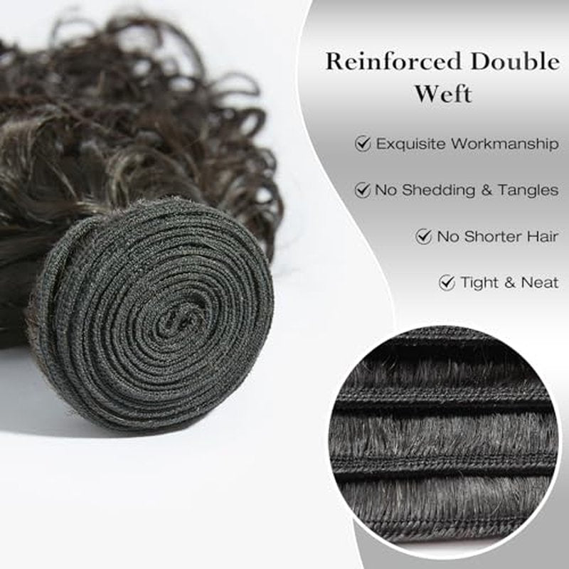 ASHINE Human Hair Bundle Deep Curly Water Wave, Unprocessed Cambodian Raw Hair 16 Inch, Flip Over Quick Weave Wet and Wave Bundles for Women Natural Black