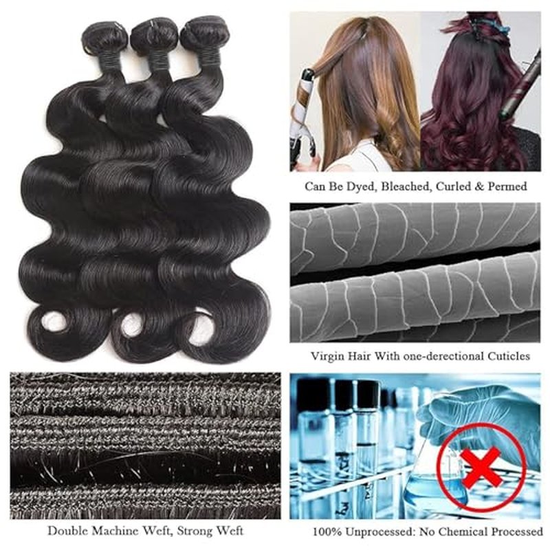 Body Wave Bundles Human Hair 16 16 16 Inch 3 Bundles Human Hair 10A Grade Unprocessed Brazilian Virgin Hair Body Wave 3 Bundles Human Hair Extensions Natural Color