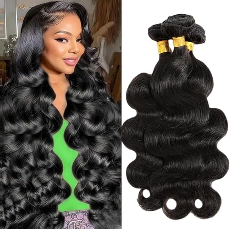 12A Human Hair Bundles 10 12 14Inch Body Wave Bundles Human Hair 100% Unprocessed Brazilian Virgin Weave Bundles 3 Bundles Real Natural Black Wavy Human Hair Extensions 1B Bundles for Women