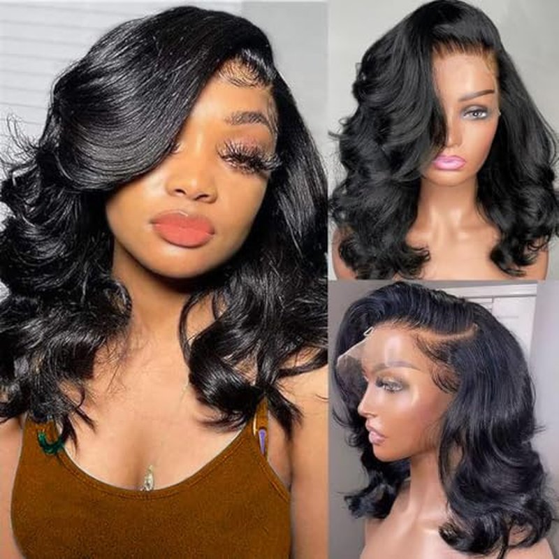 Douyin Bob Wig Human Hair 13x4 Lace Front Wigs Human Hair Pre Plucked Body Wave 180% Density 14 Inch HD Lace Frontal Short Glueless Wigs for Women (14 inch, Natural Black)