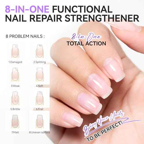 Nail Ridge Filler For Damaged Nails: Gelike ec 8 in 1 Nail Strengthener for Thin Nails and Growth - Protein Nail Ridge Filler with Top Coat Free