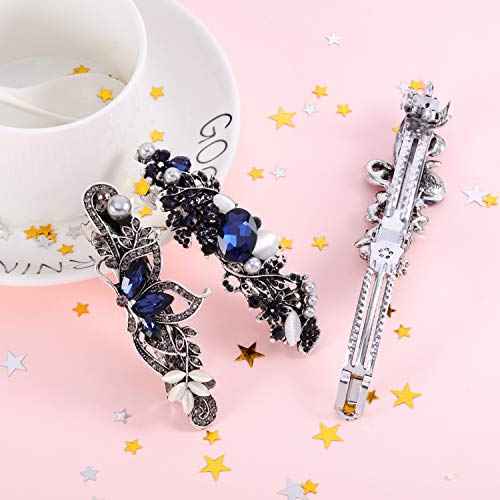 5 Pieces Crystal Rhinestones Hair Barrettes Large Flower Butterfly Pearl French Vintage Clip Wedding Navy Hair Jewelry for Thick long Hair for Women(Exquisite Style)