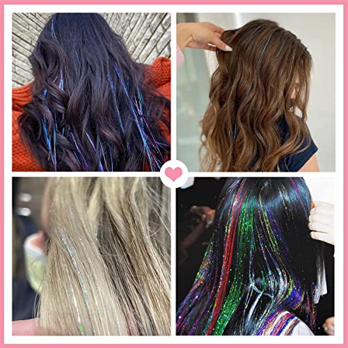 Hair Tinsel Kit, Fairy Tinsel Hair Extensions With Tool 3200 Strands 12 Colors Holographic Hair Tinsel Heat Resistant Sparkling Hair Glitter for Christmas New Year Party