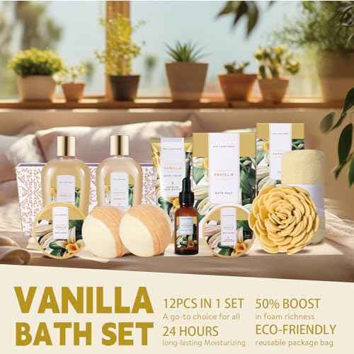 Spa Gift Baskets for Women, Spa Luxetique Spa Gifts for Women, Birthday Gifts Spa Kit, 12pc Vanilla Bath Set, Womens Self Care Gifts,Christmas Gifts