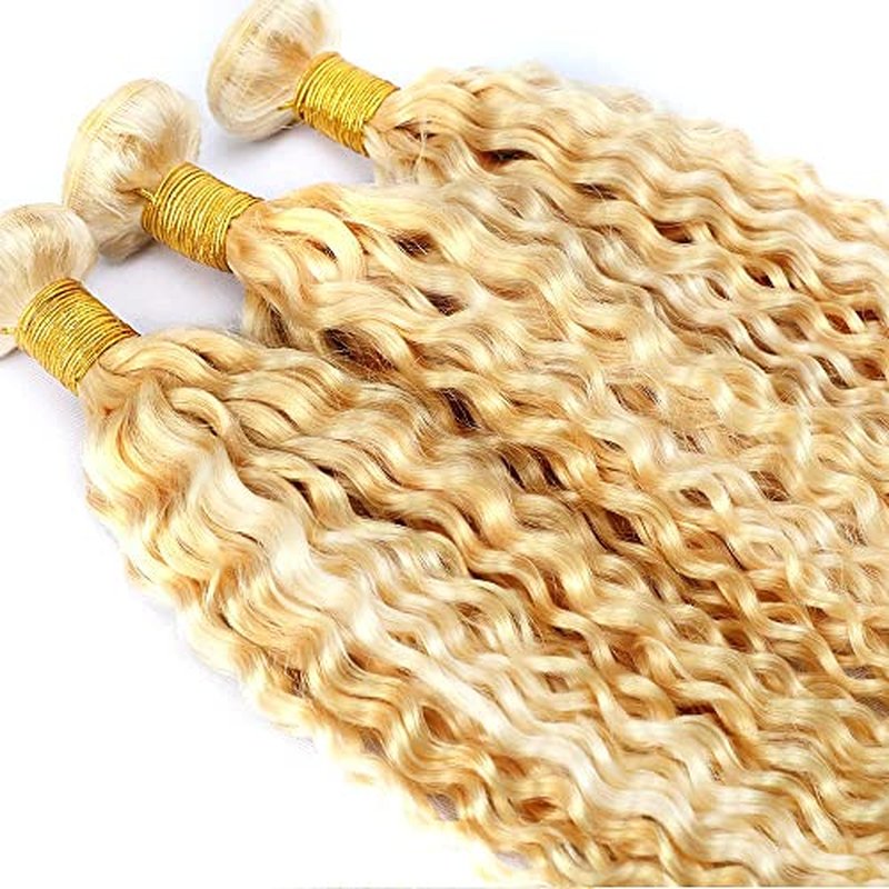 12 14 16 Inch Inch Human Hair Bundles Honey Blonde P27/613 Jerry Curly Bundles Human Hair 12A Unprocessed Quick Weave for Black Women Soft Sewn In with Double Weft