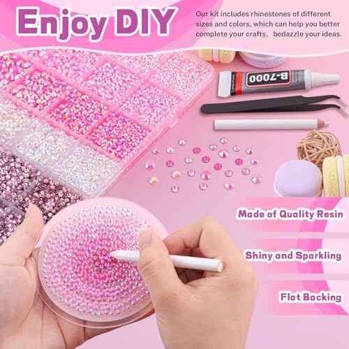 20000Pcs Pink Rhinestones for Bedazzling with 3Pcs B7000 Jewelry Glue, Resin Rhinestones for Crafting Crafts£¬Bedazzler Kit Flatback Gems for Clothing Shoes Tumblers Nail Art