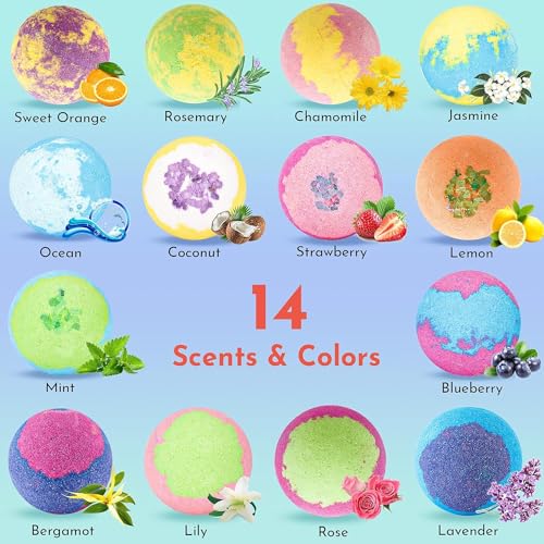 DUAIU 14pcs Gift Set: Organic Bath Bombs with Natural Essential Oils - Relaxing Bath Gift Set for Women, Kids, Her, Him, Wife, Girlfriend, Mother, Dad