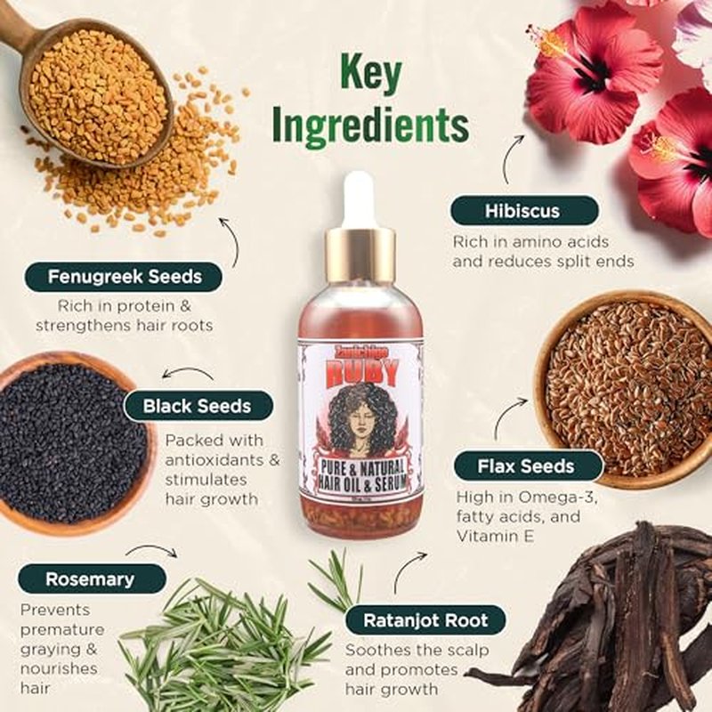 Ruby Hair Oil ? Fenugreek Strengthening Serum for Dry, Damaged, Frizzy & Coarse Hair | Anti-Hair Fall | Anti-Hair Loss Hair Growth Oil Treatment | All-Natural | 4 Ounce