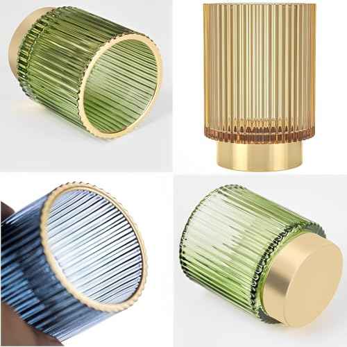 Makeup Brush Holder Organizer, Heavy Crystal Glass Brush Storage Holder, Vintage Cosmetic Make Up Bathroom Brushes Cup Pen Pencil Toothbrush Holder Striped Vase (S+L (green))