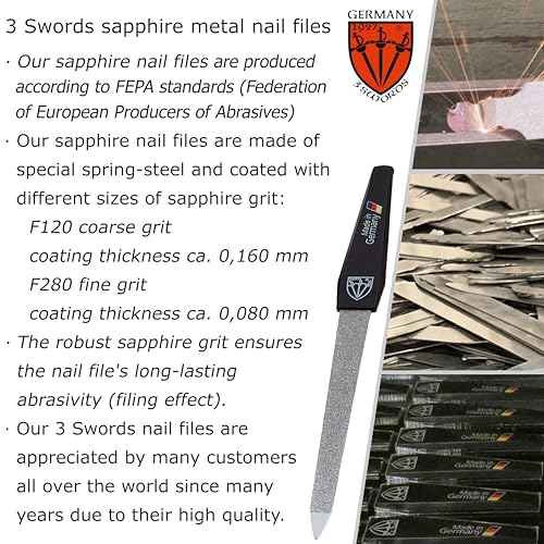 3 Swords Germany - Sapphire Metal Nail File Set 2 Pieces with 1 Piece 3-Way Nail Buffer ? Nail Care Made in SOLINGEN/Germany