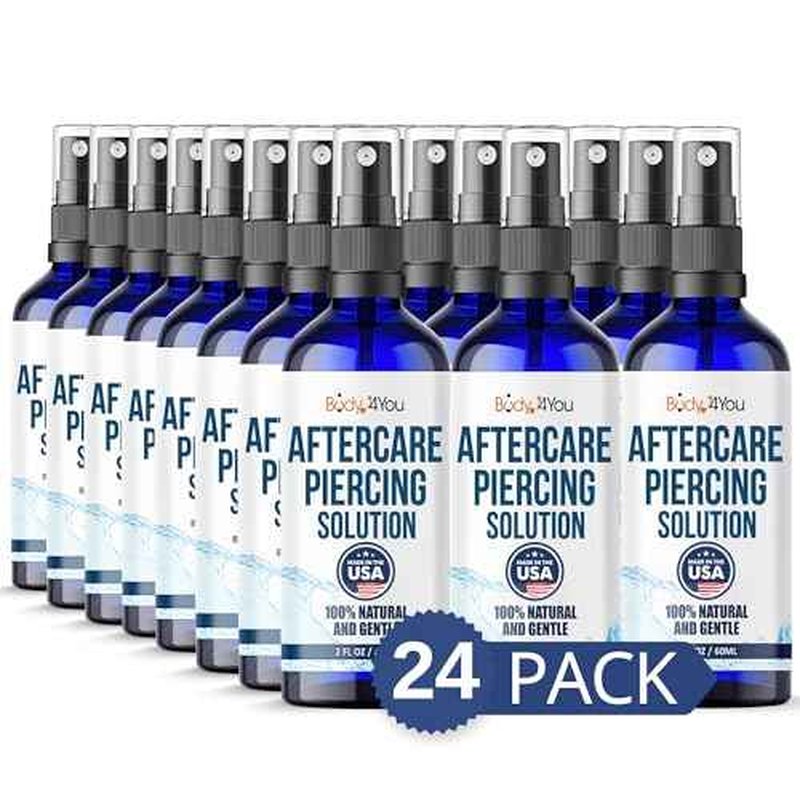 BodyJ4You Piercing Aftercare Spray - Saline Cleanser Natural Recovery Solution - Ear Gauges Nose Lip Belly Button - Wound Wash Keloid Treatment Bump Removal - Sea Salt Aloe Rosemary - Pack of 24