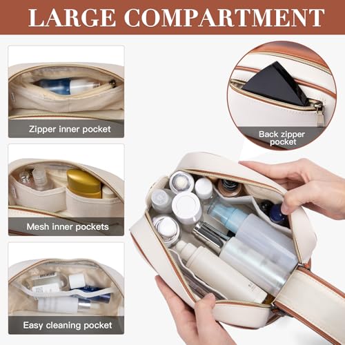 Travel Cosmetic Toiletry Makeup Bag - Multifunctional Essentials Organizador,Water Resistant Accessories for Women & Girls,Portable Toiletries kits,Beige Withe