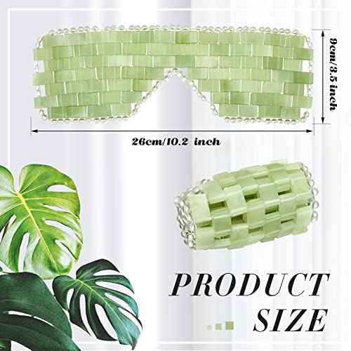 Hercicy 2 Pcs Jade Eye Mask Green Jade Stone Facial Cooling Mask for Alleviate Puffiness Face Massage Relax Eyes Relieve Migraine Meditation Beauty (White,Green)