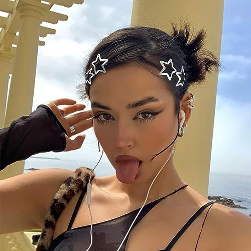 Star Hair Clips 2000s Y2K Snap Hair Barrettes Non Slip Star Hair Accessories Silver Metal Hair Clips for Girls Women -15 PCS 1.57"
