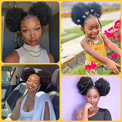 Afro Puff Drawstring Ponytail Human Hair Small Kinky Curly Ponytail Buns Hairpieces 8A Brazilian Virgin Hair Short Clip In Ponytails for Black Women Girls Kids 6 Inch Natural Black