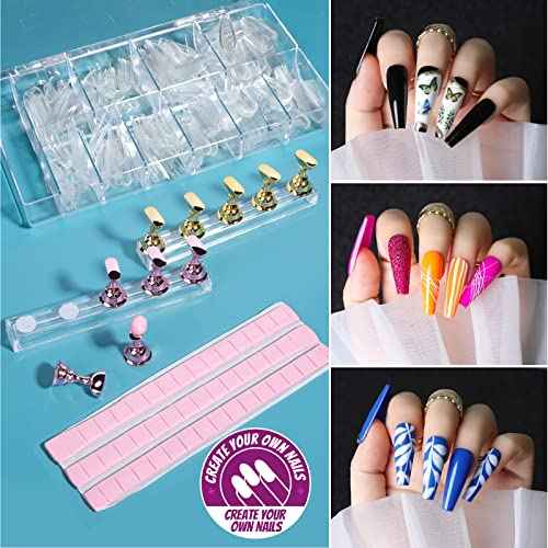 Teenitor Acrylic Fake Nails Kit, Press On Nail Supplies with Clear Coffin Nail Tips Nail Stand Nail Art Brushes Dotting Pen Glitter Sequins Sticker Rhinestones Nail Decorations Press On Nails Kit