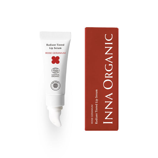 INNA ORGANIC Organic Tinted Lip Balm, Moisturizing, Healing, Light Rosy color, 100% Vegan Lip Serum, EWG & COSMOS Certified| suitable for 10-15, kids | Rose Geranium Essential Oil Infused