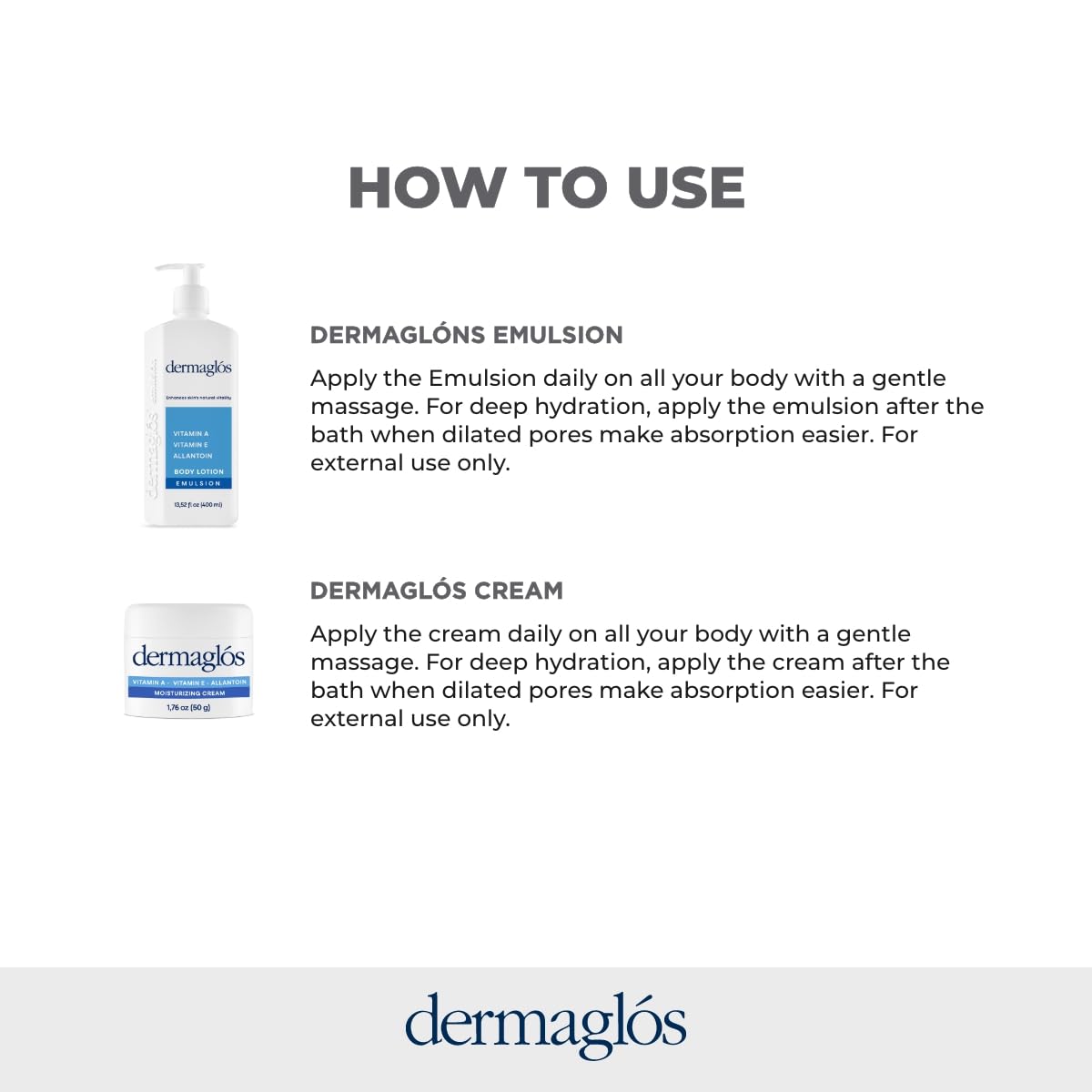 Dermaglos | Hydration And Regeneration pack, Cream Moisturizer 1.76 oz + Emulsion Advanced 13.52 Fl Oz, Vitamin A + Vitamin E + Allantoin, Enhances Skin´s Vitality Formula For all Skin Types