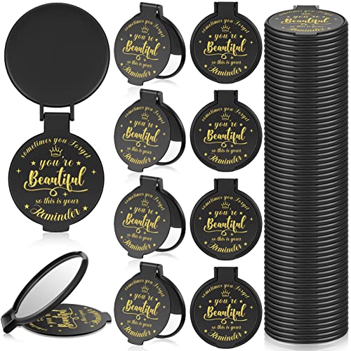 36 Pcs 2.76 Inch Inspirational Compact Mirror Bulk Party Favors Quinceanera Gift Purse Small Mirror Pocket Mini Gifts for Women Adult Coworker Halloween Christmas Friends (Black)