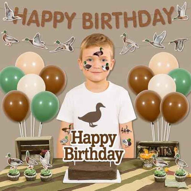 Generic 96 PCS Mallard Duck Birthday Party Decorations Party Favors Supplies Decor Cute Hunting Duck Temporary Tattoo Stickers Gifts for Kids Classroom Prizes Rewards, White, Grey