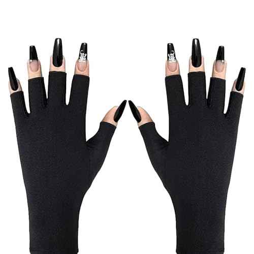 Anti UV Gloves for Gel Nail Lamp, Professional UV Protection Gloves for Manicures, Fingerless Gloves for Protecting Hands from Nails UV Light (Black)