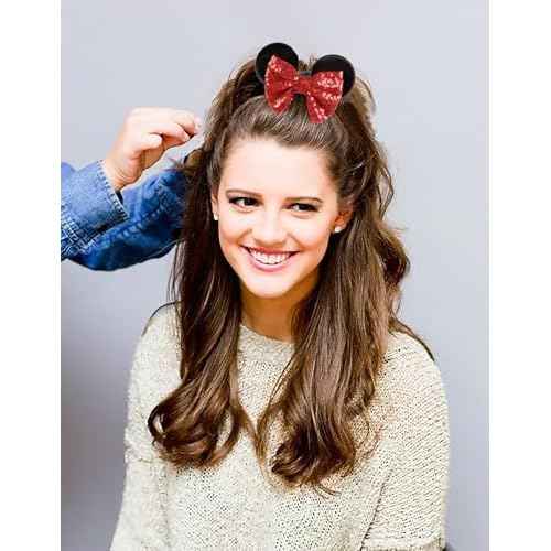 WOVOWOVO Mouse Ear Hair Scrunchies, 2 Count Snow White Mouse Ears Hair Scrunchies for Women, Cute Velvet Hair Ties for Ponytail Party Favors Cosplay Costume Cute Hair Accessories