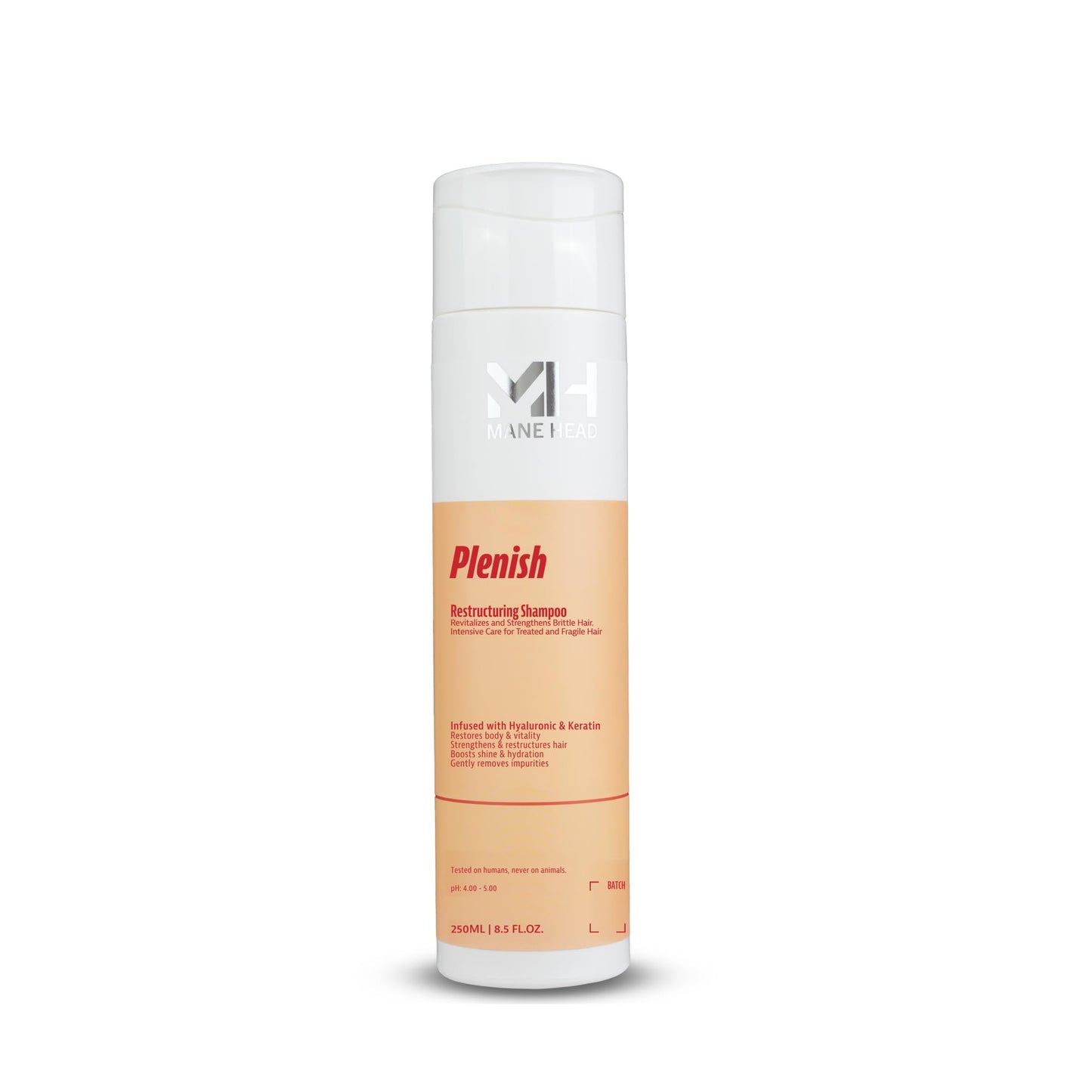 MANE HEAD Plenish Keratin Shampoo for Damaged Hair 8.5 fl oz - Restructuring Formula with Hyaluronic Acid - Restore Brittle & Fragile Treated Hair - Professional Italian Haircare
