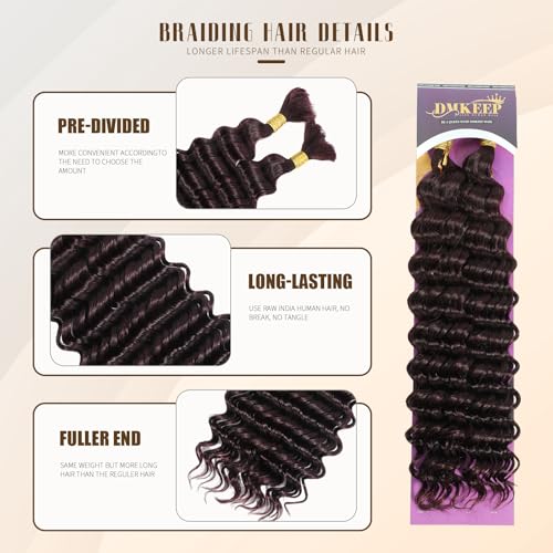 DMKEEP Burgundy Top Grade Human Braiding Hair 2 Bundles 100g Human Hair Braiding Hair No Weft Deep Wave Bulk Human Hair for Braiding Hair Extensions 99J 18 Inch