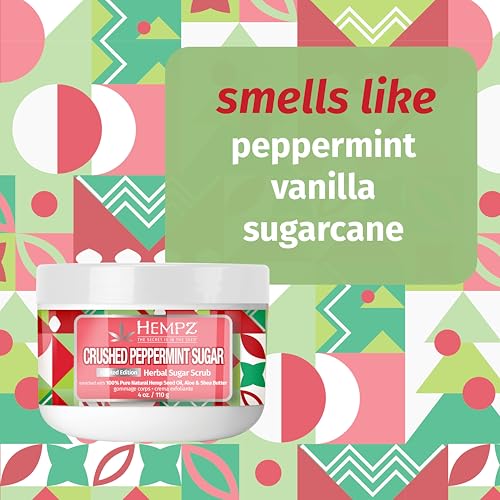 Hempz Crushed Peppermint Sugar, Sugar Body Scrub, Holiday Gift for Men and Women, 4 oz