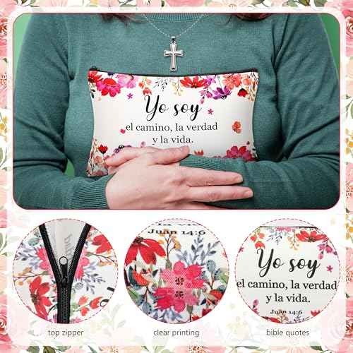 24 Pcs Spanish Christian Gift Set - 12 Women Makeup Bags Bulk & 12 Butterfly Keychains Inspirational Bible Verse Cosmetic Bags Religious Gifts for Women Regalos Religiosos Para Mujer En Espa?ol
