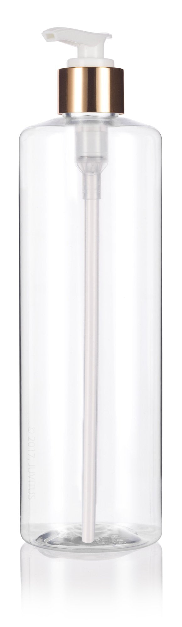JUVITUS 16 oz / 500 ml Clear Professional Cylinder PET Plastic Bottles with Gold Lotion Pump (12 pack)