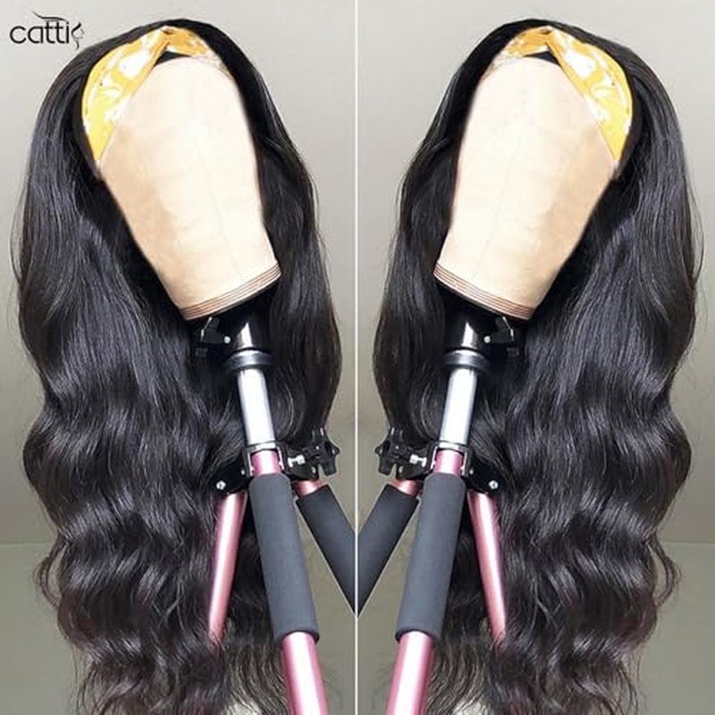 catti Headband Wig Human Hair Body Wave Headband Wigs Glueless None Lace Front Wigs Human Hair Brazilian Virgin Hair Machine Made Half Wigs for Black Women 150% Density (16" Headband wigs)
