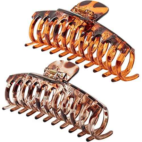 5.5 Inches Extra Large Hair Clips for Long Thick Hair Women¡¯s Jumbo Hair Claw Clips 2 Counts in Set Hair Accessories (light leopard and coffee leopard)