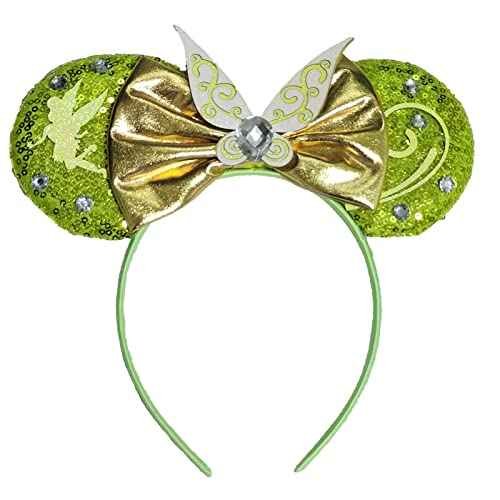 Bow Ear Headbands for Women, Sequin Tinker Bell Mouse Ear Headbands for Adult