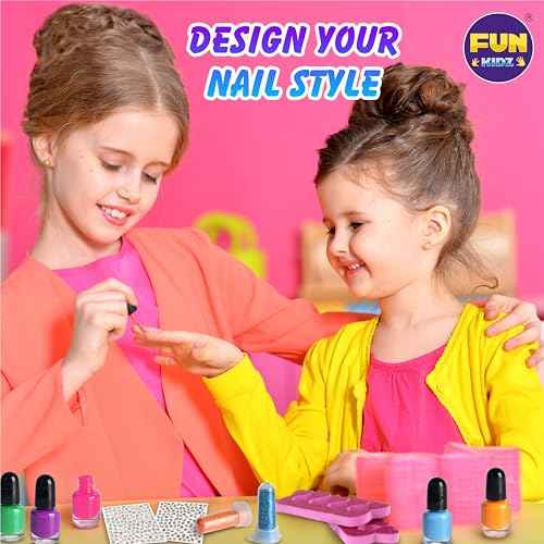 Toy Unicorn Nail Art for Girl 7-12, FunKidz Size 17.91Wx12.4L Ultimate Glamour Peelable Nail Polish Kit for Kids Fingernail Set Party Gifts