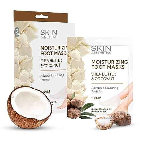 Shea Butter & Coconut Foot Masks - Moisturizes & Repairs Cracked Feet, Hydrating & Exfoliating - Dermatologist Tested Korean Skincare - Clean Beauty, Cruelty-Free - 3 Pairs