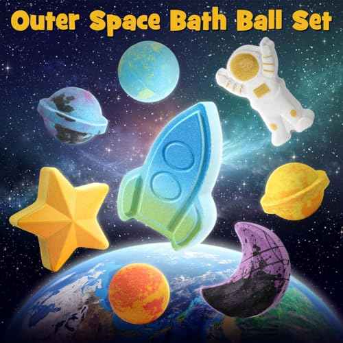 Space Bath Bombs for Kids with Surprise Inside, 8 Pack Kids Galaxy Bath Bombs with Space Toys for Toddler Boys Girls Handemade Rainbow Bubble Bath Fizzies Birthday Christmas Gift Set
