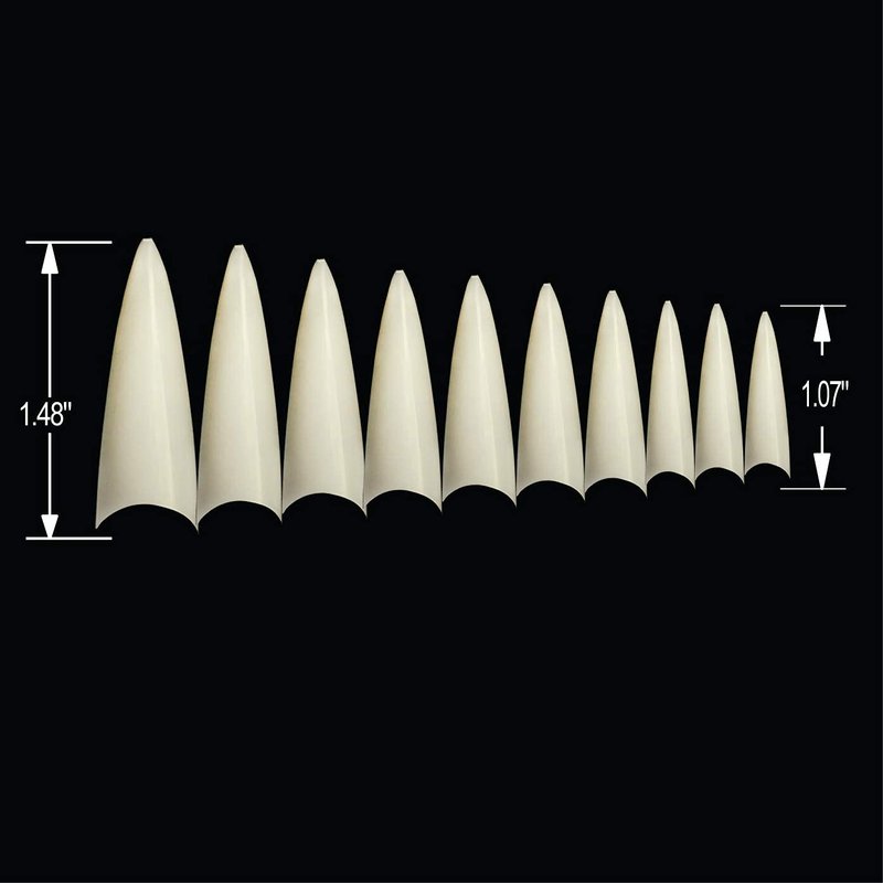 VIVACE 2PACK Natural/Clear Long Stiletto 500 Artificial Fake Gel Nail Tips (Total 1000Tips) 10Sizes For Nail Salon Nail Shop (28510/28512) (Long Stiletto)