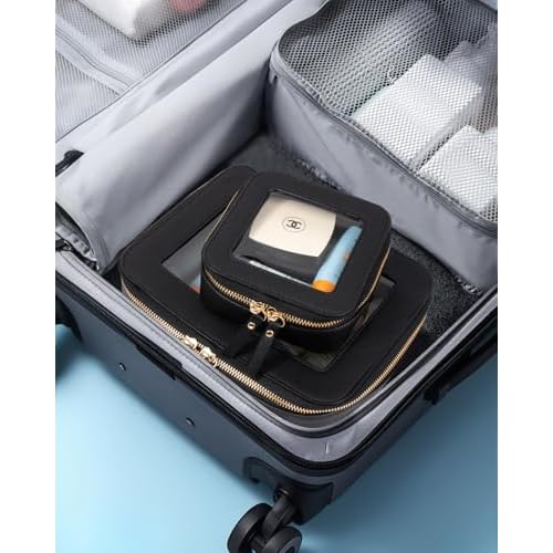 LETGO Clear Makeup Bags Set - TSA Approved Toiletry Bag with Handle Large Opening, Clear Toiletry Bags Case Pouch for Traveling Travel Car Orangizer Storage Essentials (Mini+Large Black)