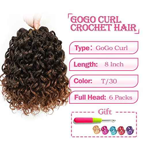 Gogo Curl Crochet Hair 8 Inch Short Curly Crochet Hair for Black Women Beach Curl Crochet hair - Water Wave Curly Crochet Braids Hair Deep Wave Synthetic Braiding Hair Extensions (8 inch T30)