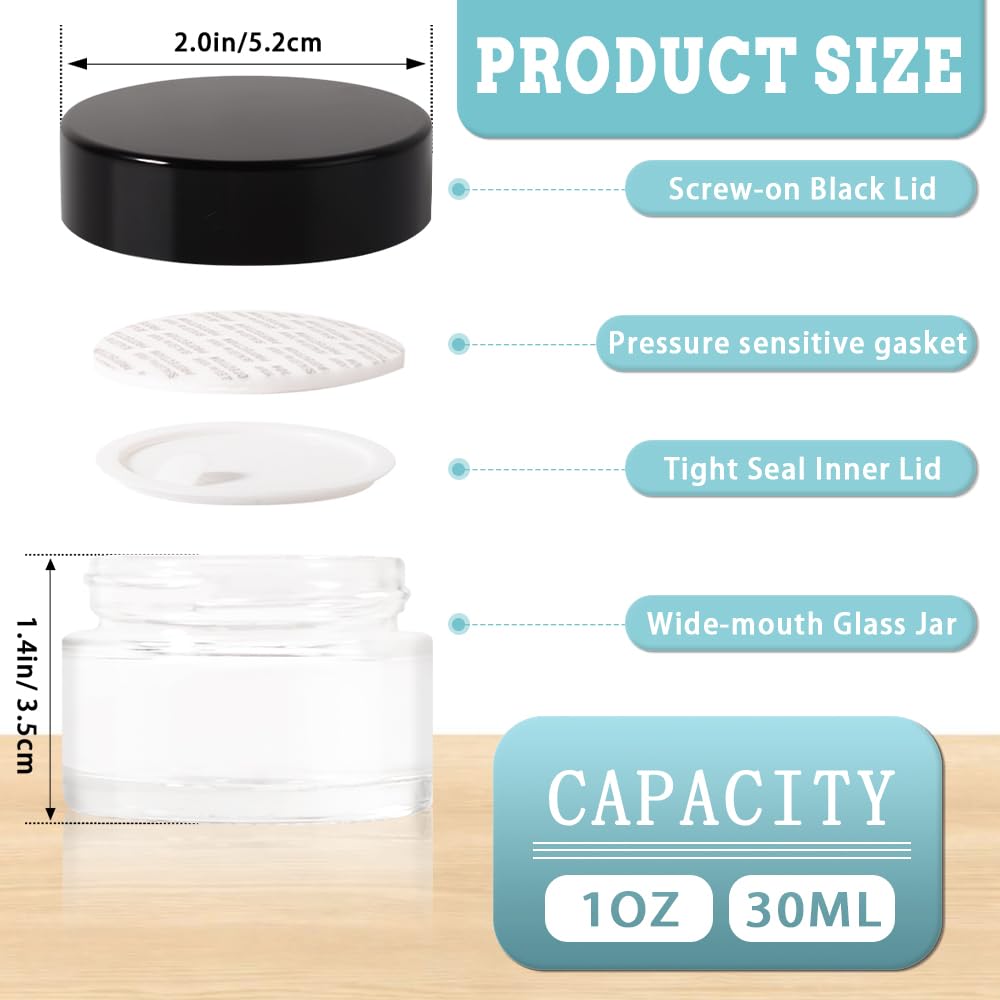 Stellacare 46 pack 1oz Glass Jars with Lids Round Empty Cosmetic Containers, Leak Proof Small Travel Containers Refillable Glass Jars for Face Creams, Lotions,Salves Ointments,Potravel Storage